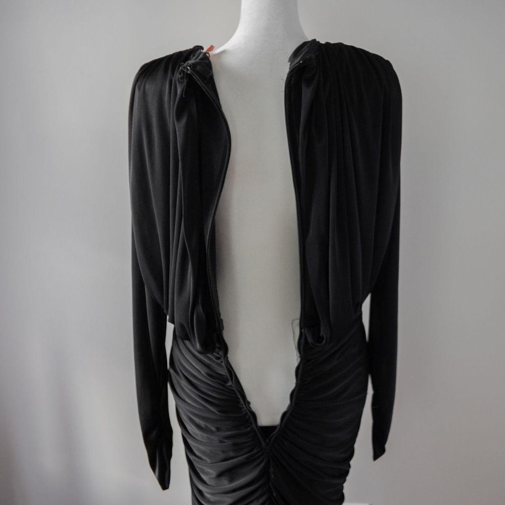 Vintage Black 80s Cocktail Evening Draped Women's Dress with Rhinestone details - Picture 6 of 8
